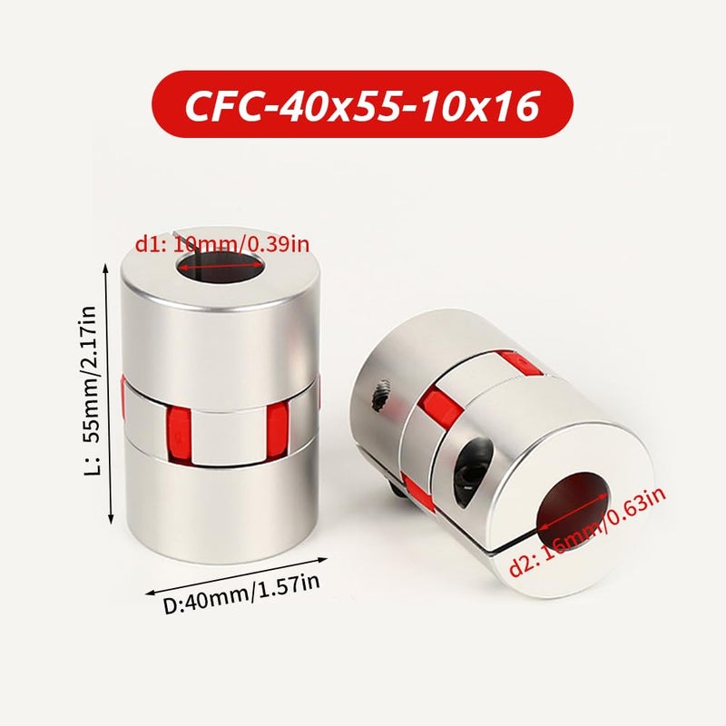 BORDSTRACT 10mm to 16mm Plum Flexible Shaft Coupling, Diameter 40mm Length 55mm Aluminium Motor Connector Flexible Spider Coupler for 3D Printer CNC Machine Servo Stepped Motor - Image 2
